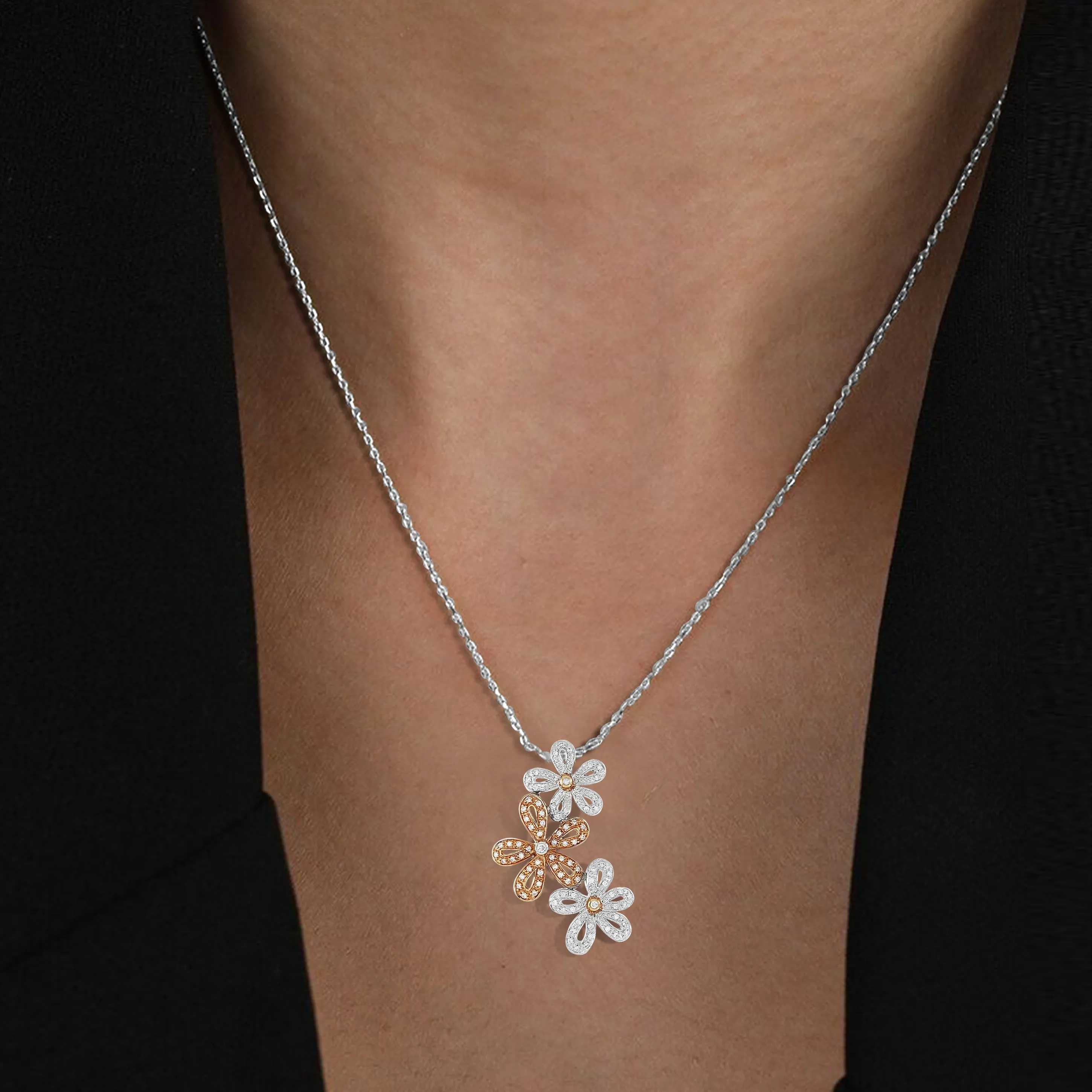 0.17 cttw Diamond Three Flower Pendant in 10K White Gold