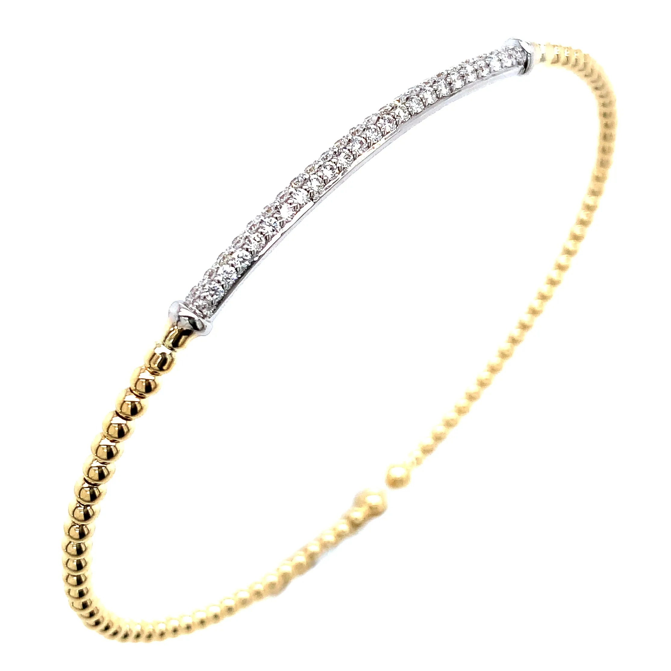 0.33carat Pave Diamond Beaded Gold Open Wrap Bangle Bracelet
