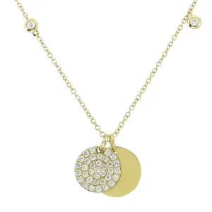 0.49ct tw Double Layered Gold Disc and Pave Diamond Pendant Necklace