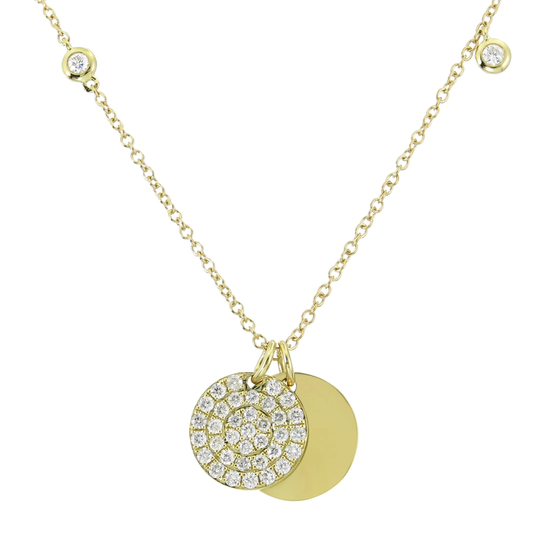 0.49ct tw Double Layered Gold Disc and Pave Diamond Pendant Necklace