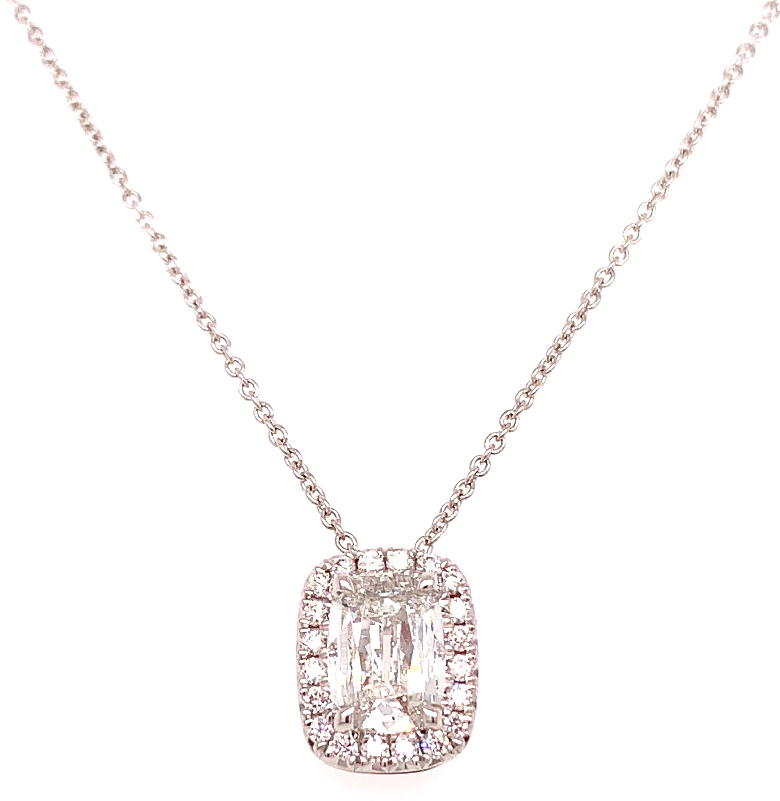 0.85CT T.W. Diamond Cushion Brilliant Cut Halo Solitaire Necklace