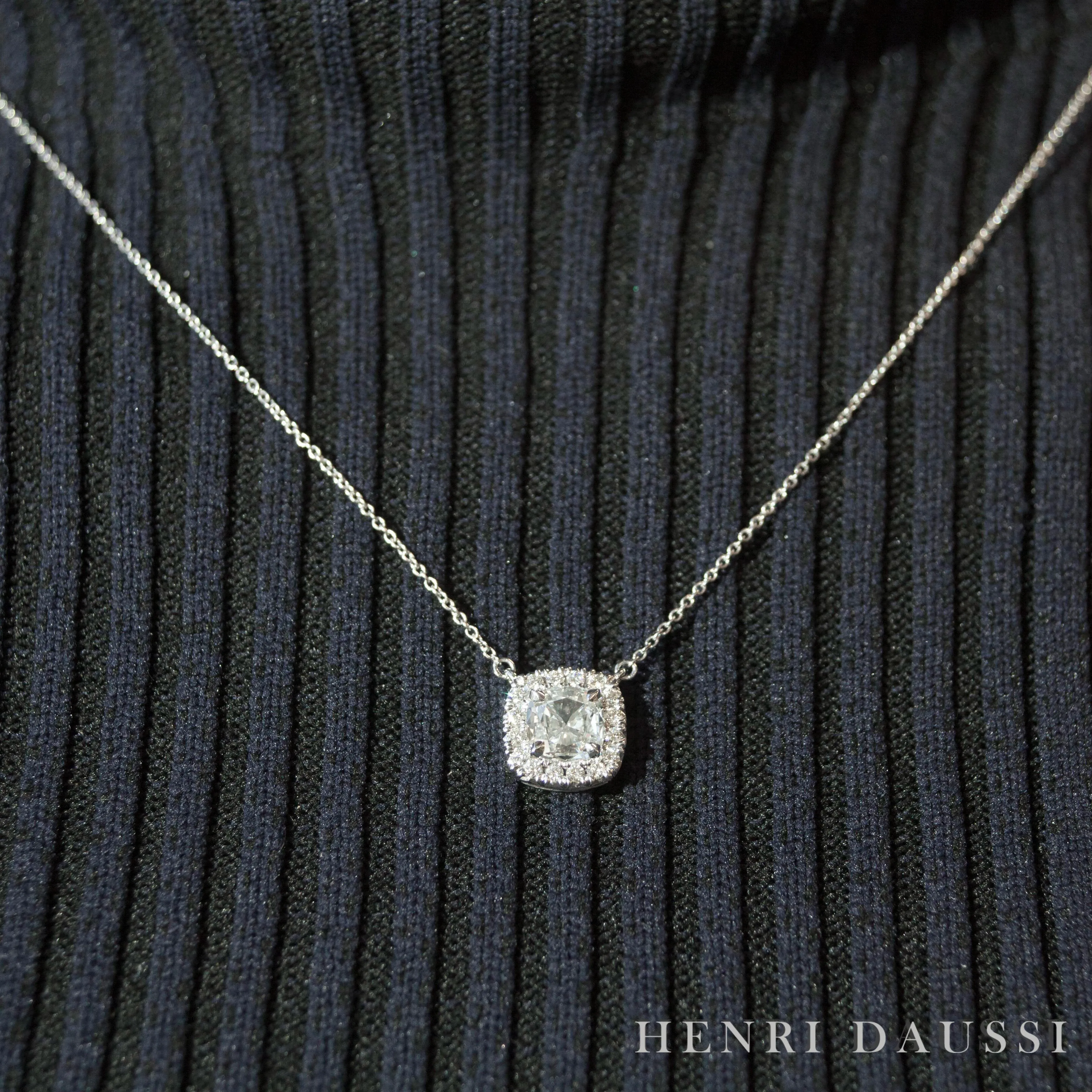 0.85CT T.W. Diamond Cushion Brilliant Cut Halo Solitaire Necklace
