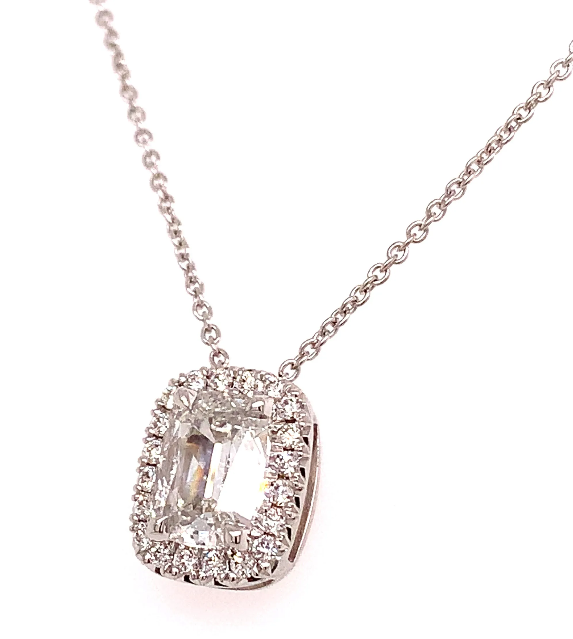 0.85CT T.W. Diamond Cushion Brilliant Cut Halo Solitaire Necklace