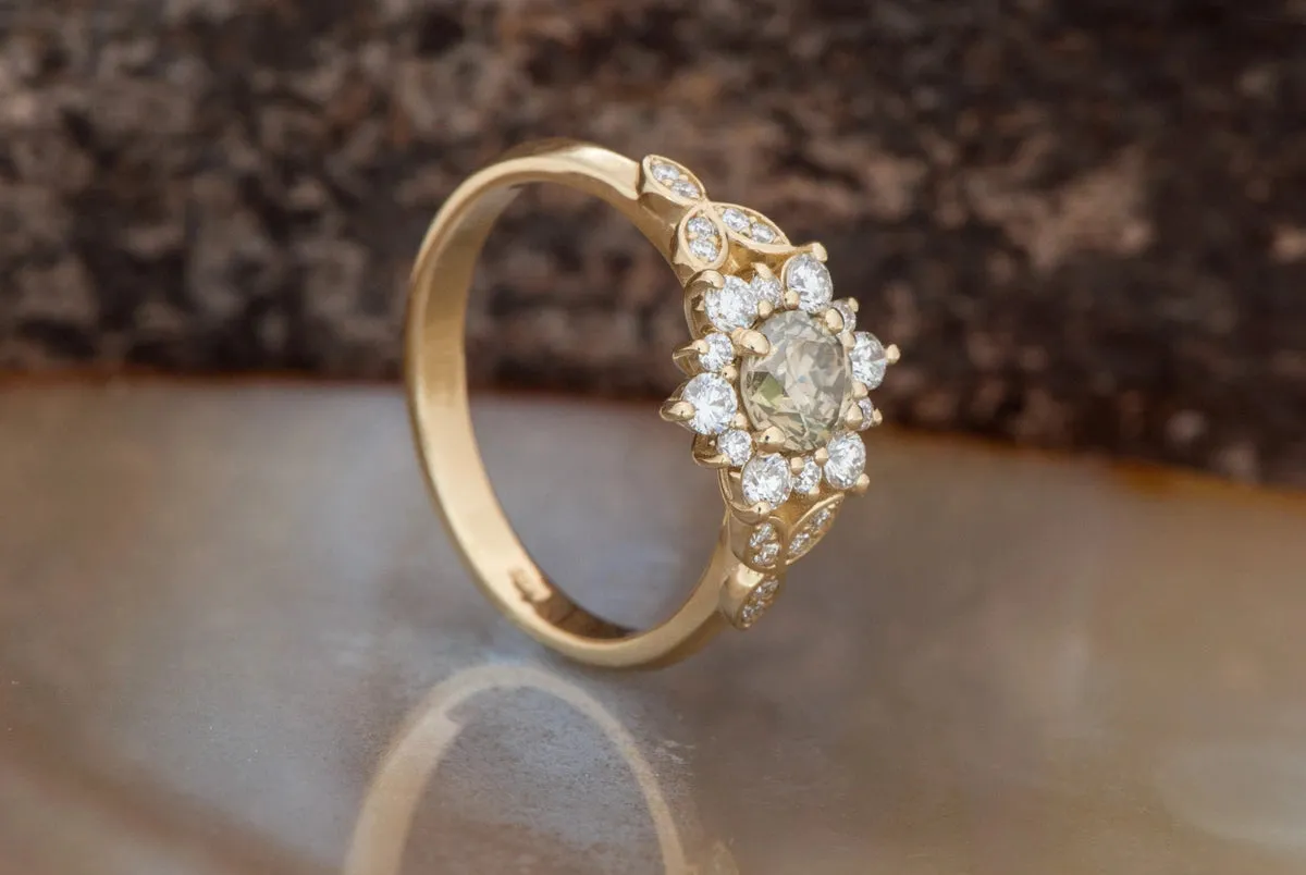 0.90 ct Salt and pepper champagne diamond engagement ring - 14k 18K Yellow Gold