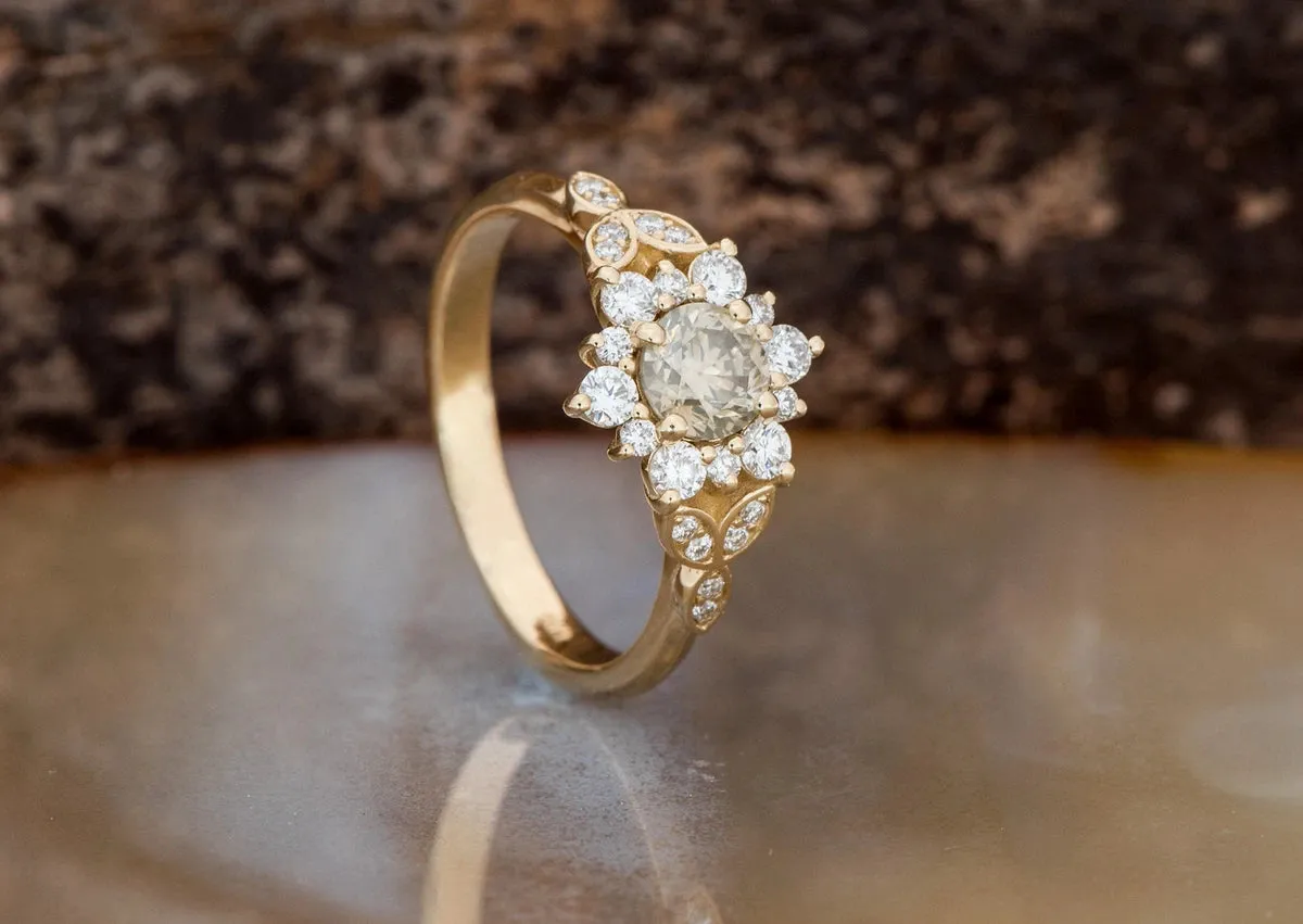 0.90 ct Salt and pepper champagne diamond engagement ring - 14k 18K Yellow Gold