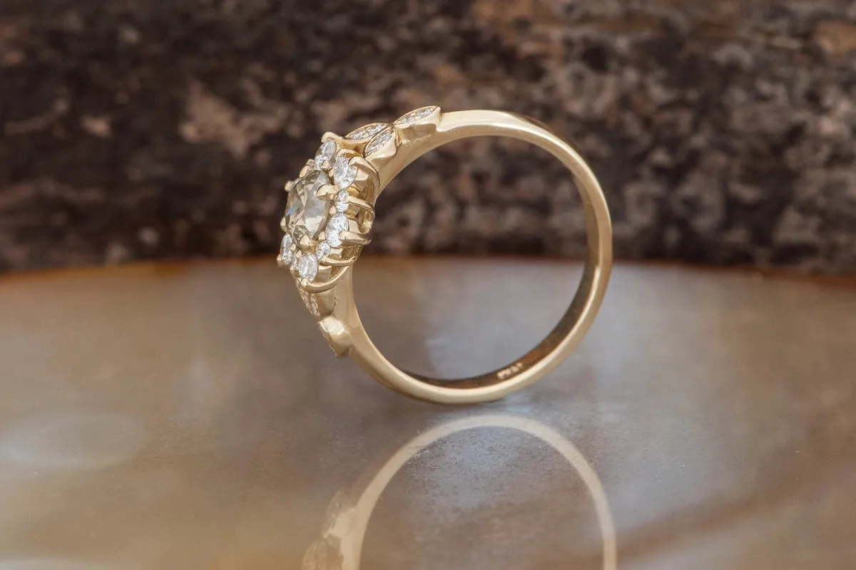 0.90 ct Salt and pepper champagne diamond engagement ring - 14k 18K Yellow Gold