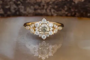 0.90 ct Salt and pepper champagne diamond engagement ring - 14k 18K Yellow Gold