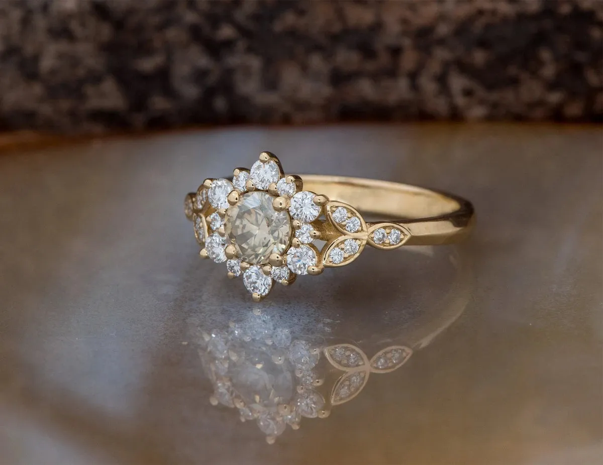 0.90 ct Salt and pepper champagne diamond engagement ring - 14k 18K Yellow Gold