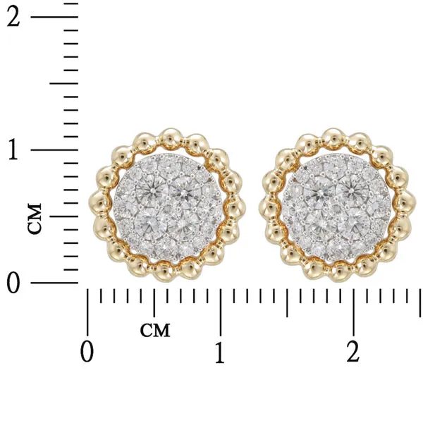 0.91ct tw Diamond Cluster Invisible Set with Beaded Gold Halo Stud Earrings