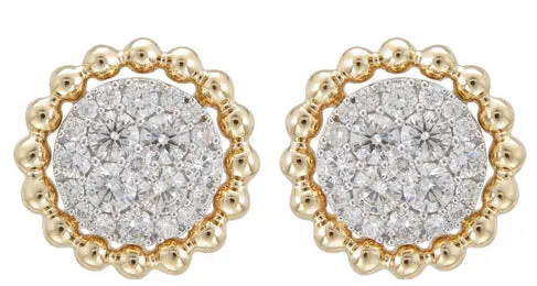 0.91ct tw Diamond Cluster Invisible Set with Beaded Gold Halo Stud Earrings