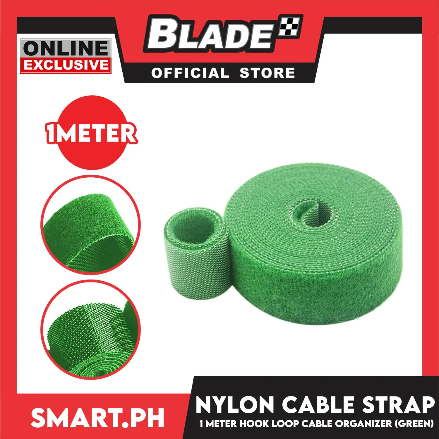 1 Meter Nylon Cable Strap Hook And Loop Multi-Purpose Cable Wire Organizer (Green)