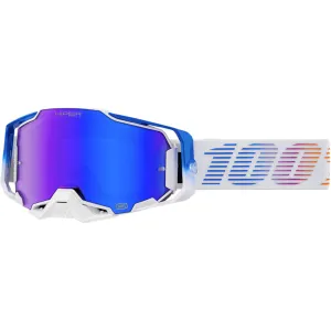100% - Armega Neo White/Blue HIPER Mirrored Lens Goggle