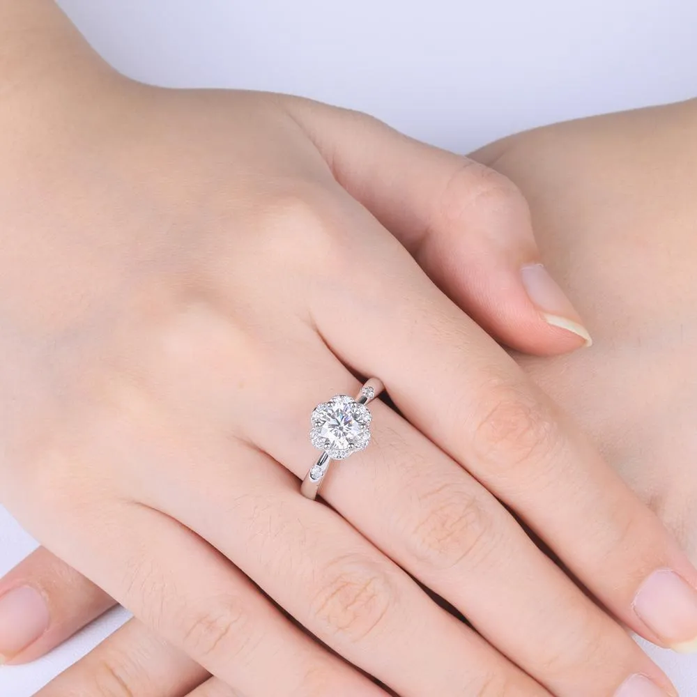 1.00ct Moissanite Engagement Ring, Daisy Halo Design