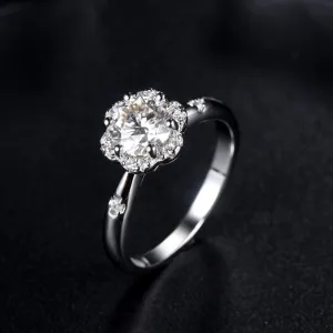 1.00ct Moissanite Engagement Ring, Daisy Halo Design
