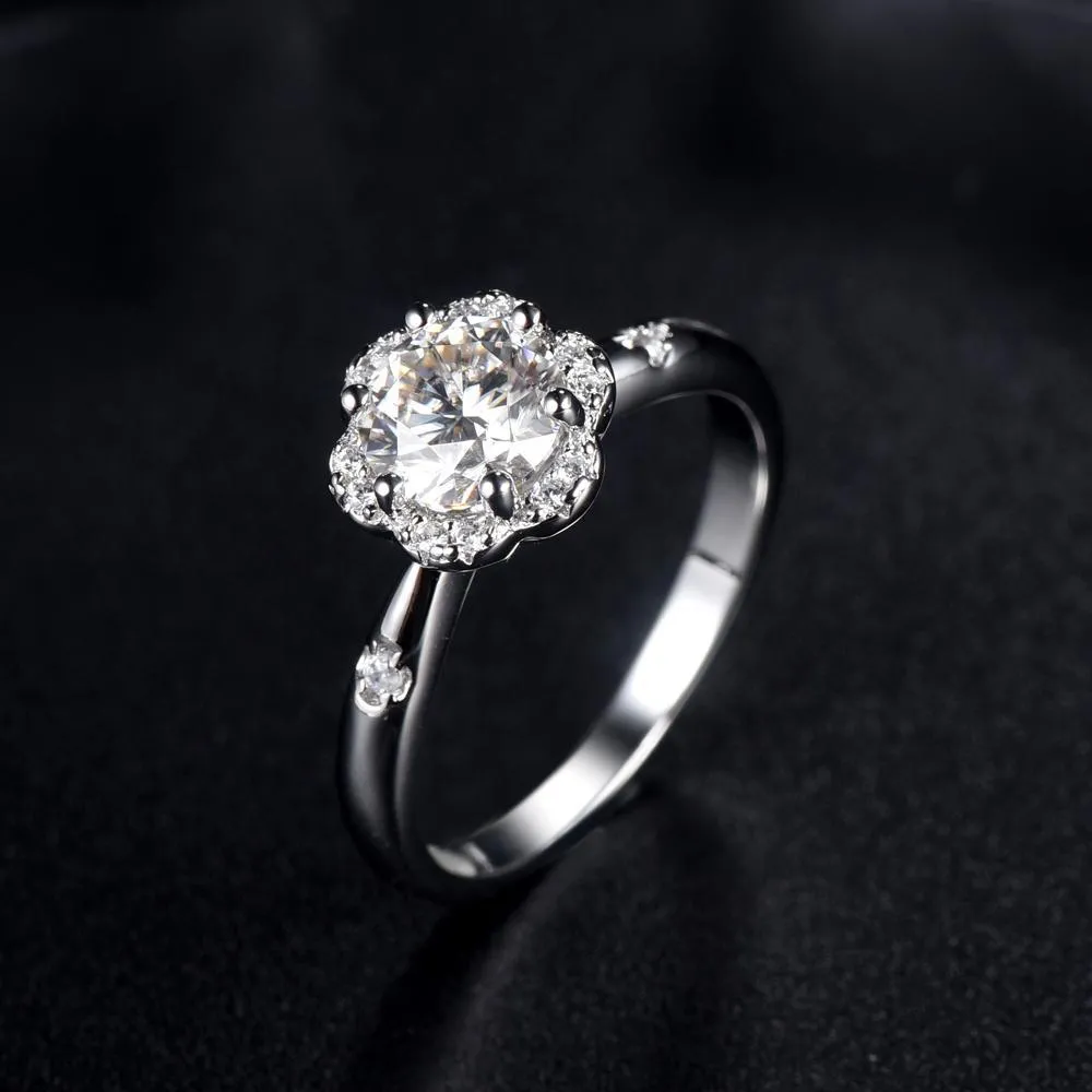 1.00ct Moissanite Engagement Ring, Daisy Halo Design