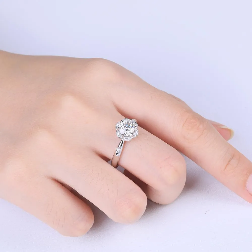 1.00ct Moissanite Engagement Ring, Daisy Halo Design