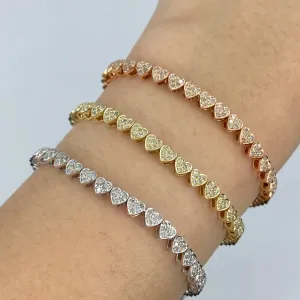 10K Heart Link Diamond Baguette Bracelet 7.5"