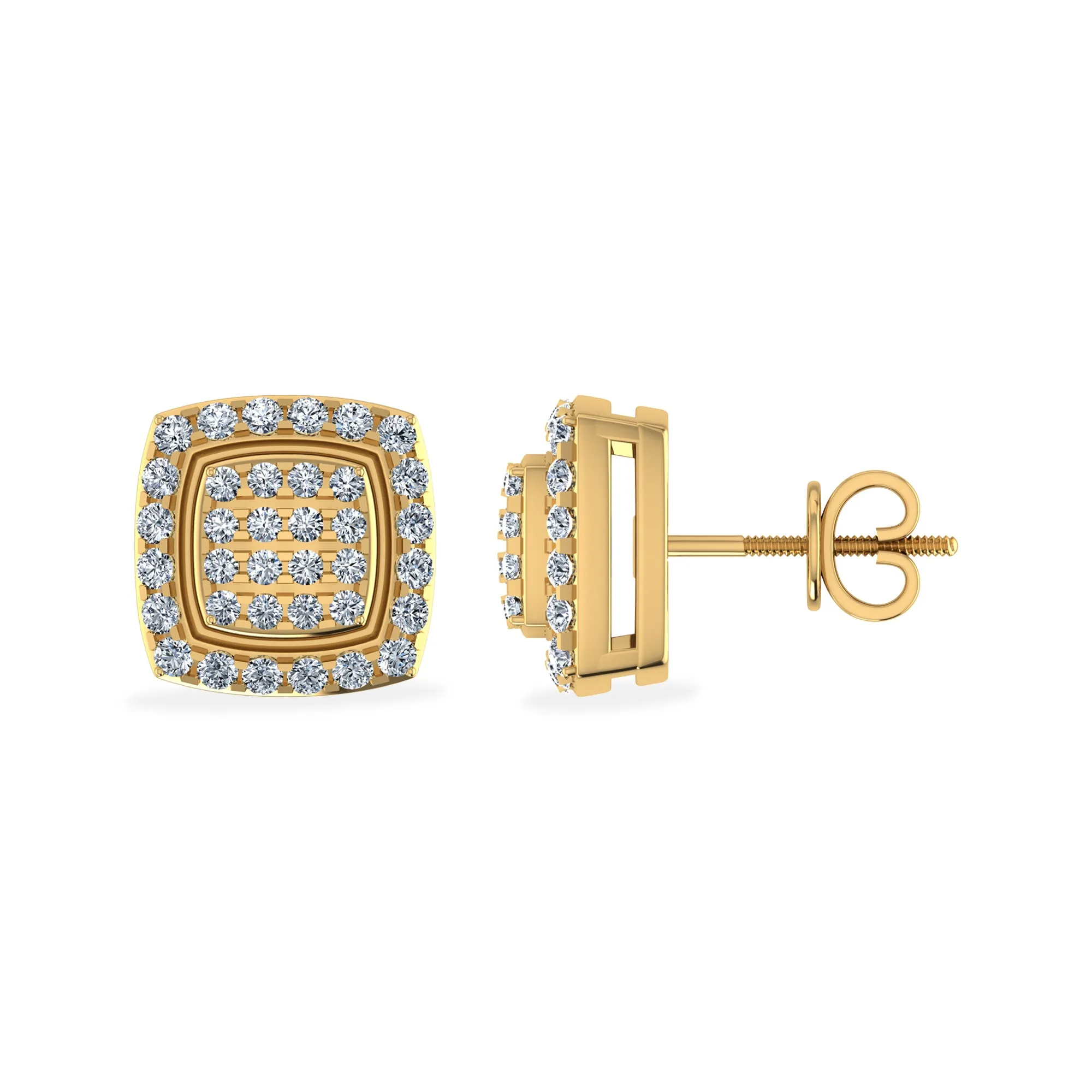 10K Yellow Gold Round Diamond 1/8 Cttw Cushion Cut Studs Designer Stud Earrings