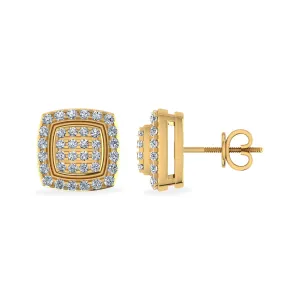 10K Yellow Gold Round Diamond 1/8 Cttw Cushion Cut Studs Designer Stud Earrings