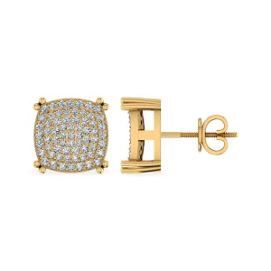 10K Yellow Gold Round Diamond Square Shape Designer Stud Earrings 1/4 Cttw
