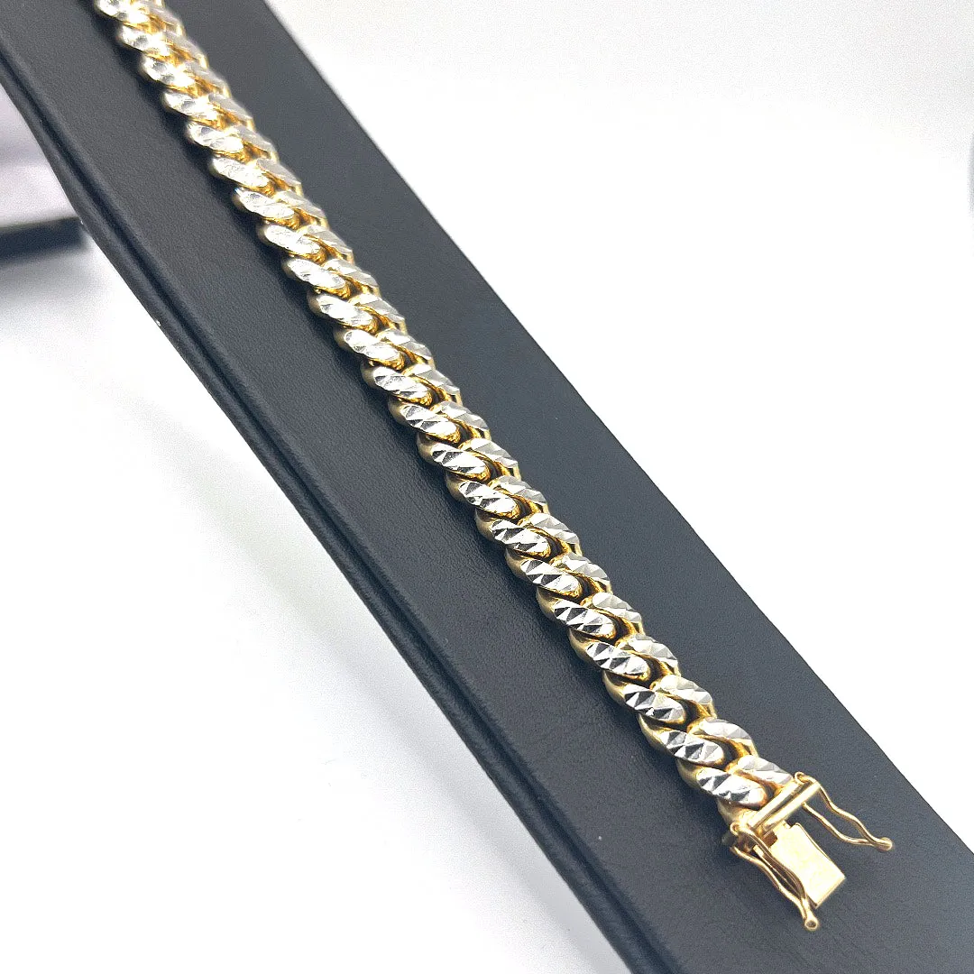 10kt Gold Diamond Cut Two-Tone Cuban Bracelet