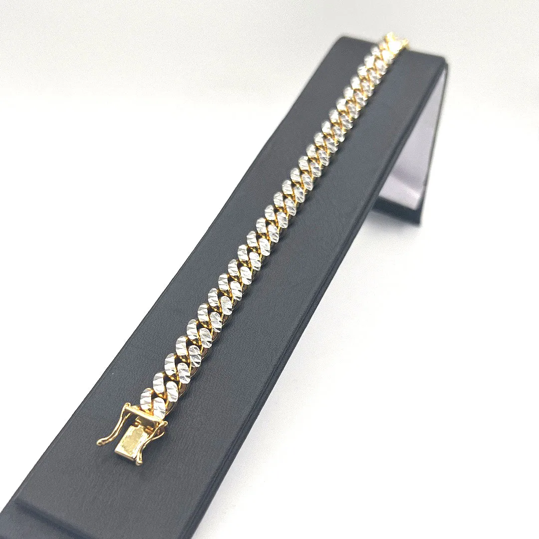 10kt Gold Diamond Cut Two-Tone Cuban Bracelet