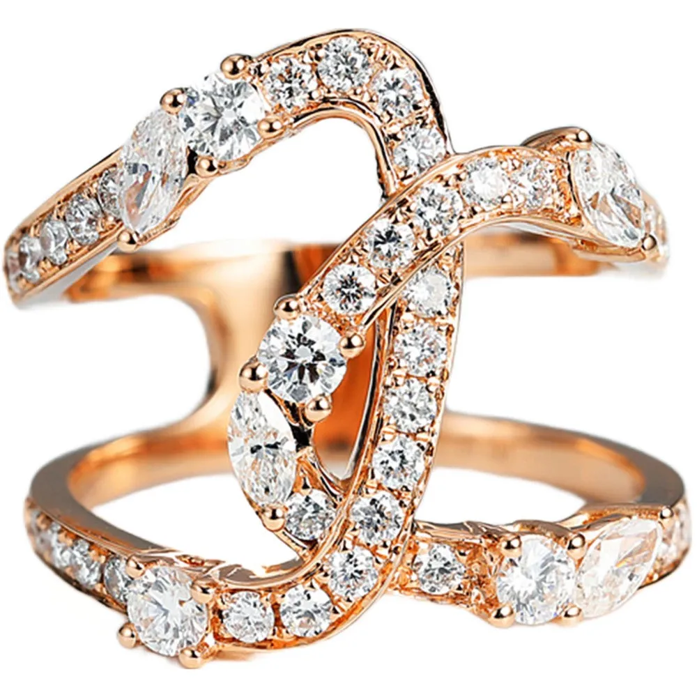 1.1CTW Diamond Asymmetry X Cross Statement Ring