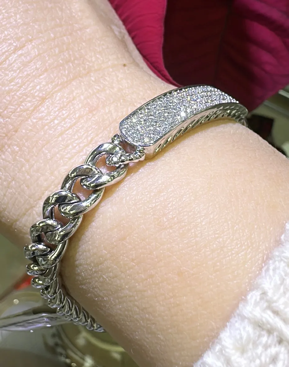 1.31ct tw Diamond Pave Set Link Cuban Link Bracelet
