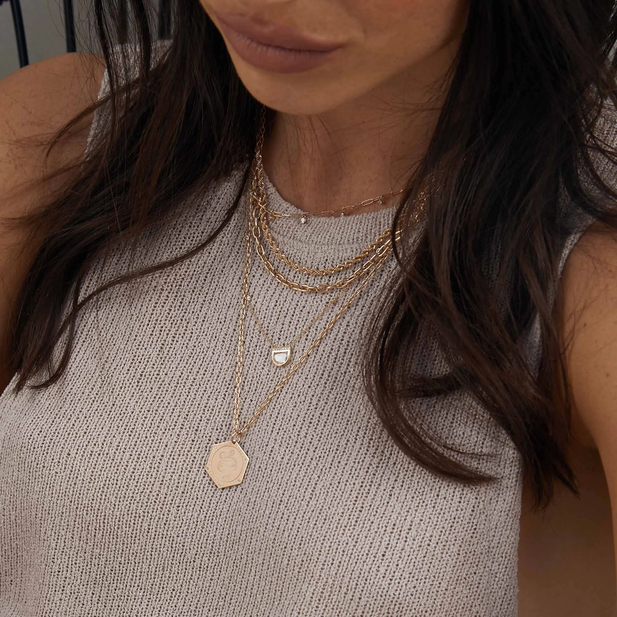 14k Gold Medium Square Oval Link Chain Necklace