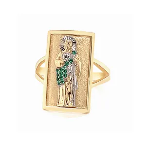 14K GOLD San Judas Ring Green CZ Diamond