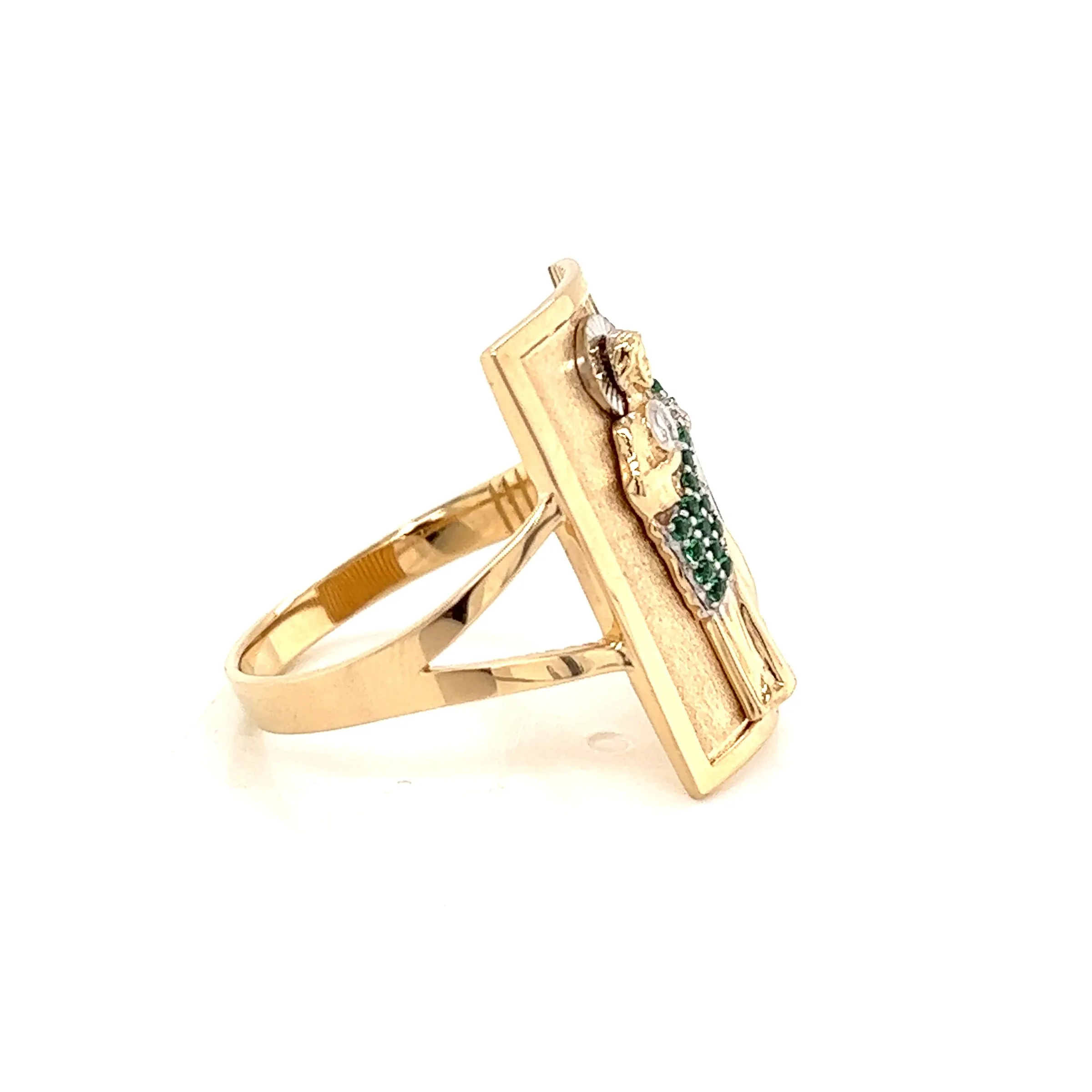 14K GOLD San Judas Ring Green CZ Diamond