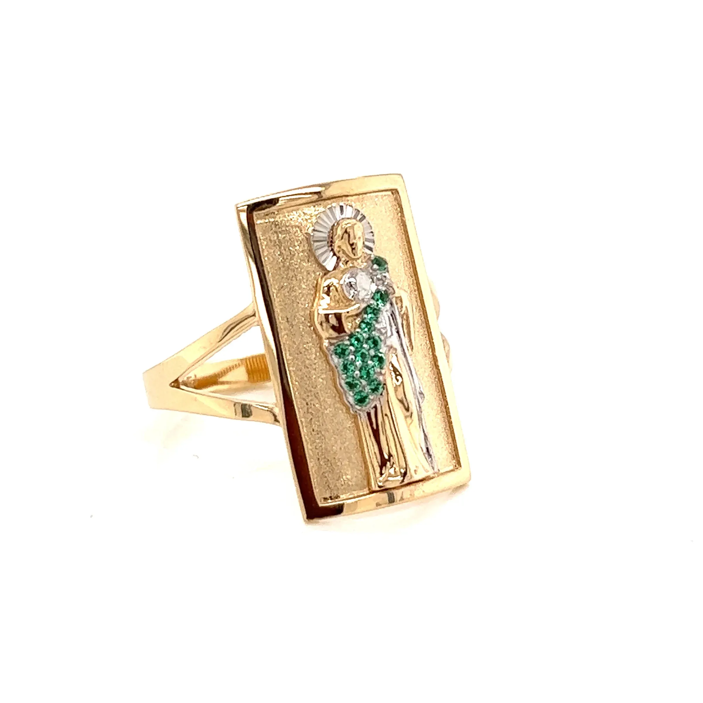 14K GOLD San Judas Ring Green CZ Diamond