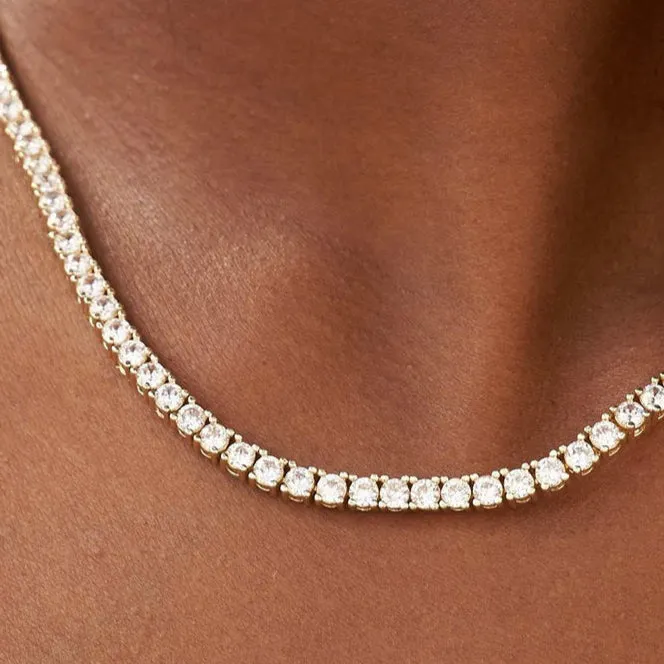 14K Gold Tennis Round Diamonds 3.5mm 16" Luxury Chain Necklace - NEC-50787