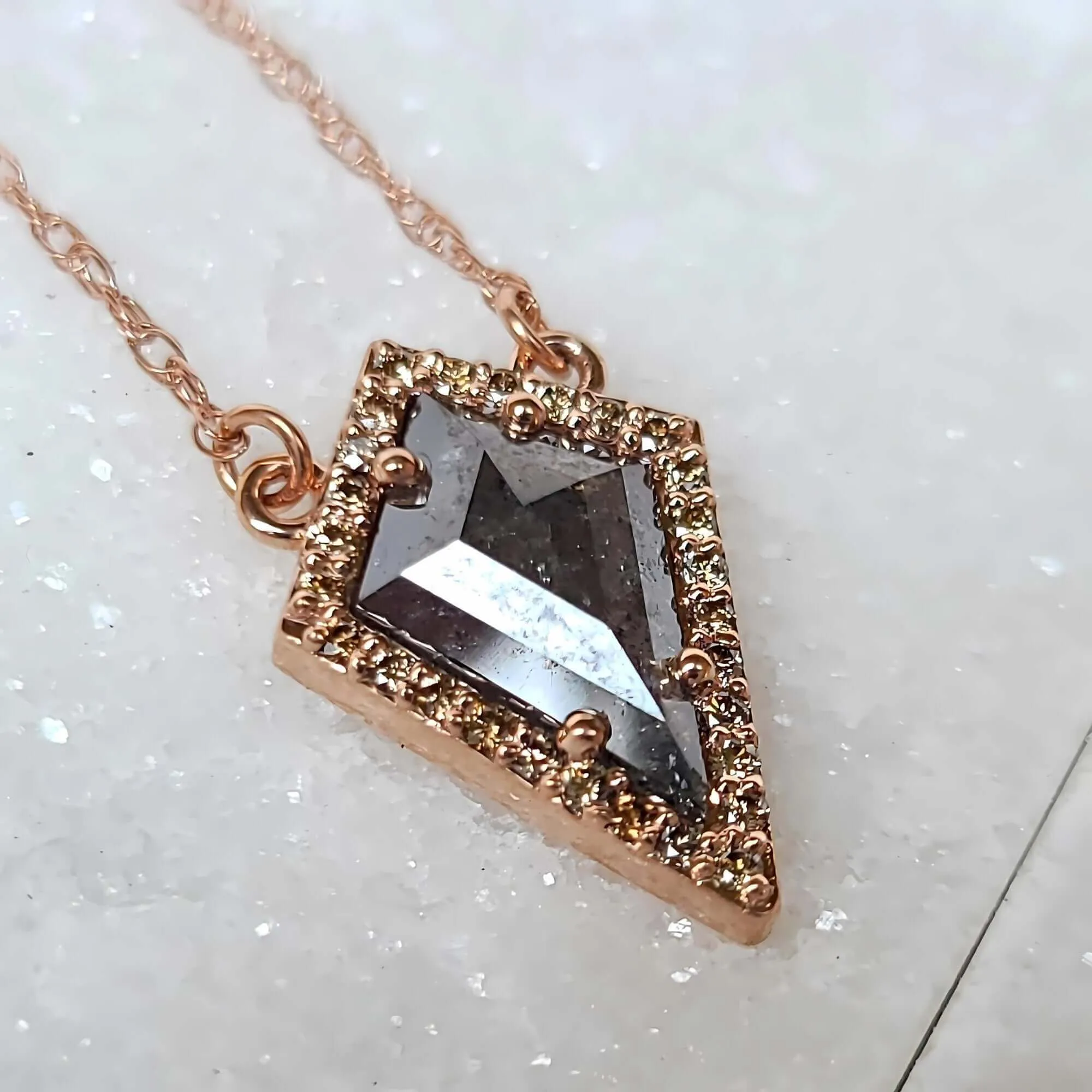 14K Kite Rose Cut Salt and Pepper Diamond Necklace with Cognac Diamond Accents