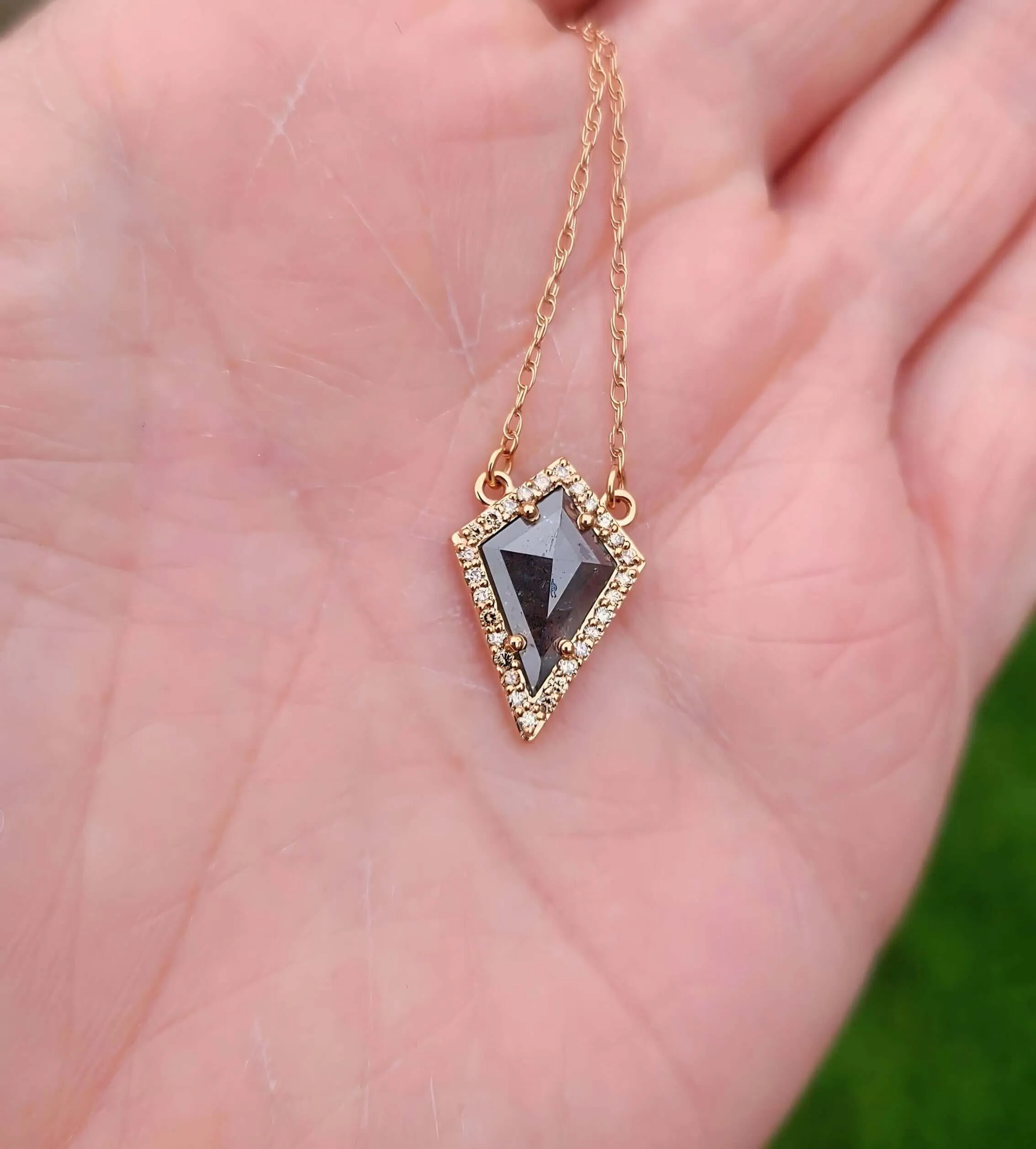 14K Kite Rose Cut Salt and Pepper Diamond Necklace with Cognac Diamond Accents