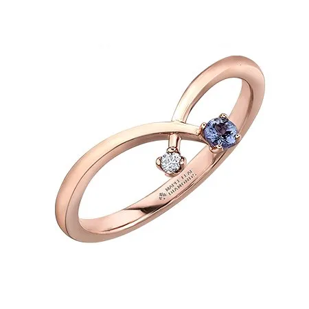 14K Rose Gold (0.10ct) Canadian Maple Leaf Diamond and Tanzanite Ring