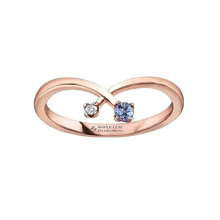 14K Rose Gold (0.10ct) Canadian Maple Leaf Diamond and Tanzanite Ring