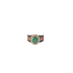 14k Rose Gold 1.50ct  Emerald, .28ct G VS2 Round Diamond and .35ct  Chocolate diamond ring Effy