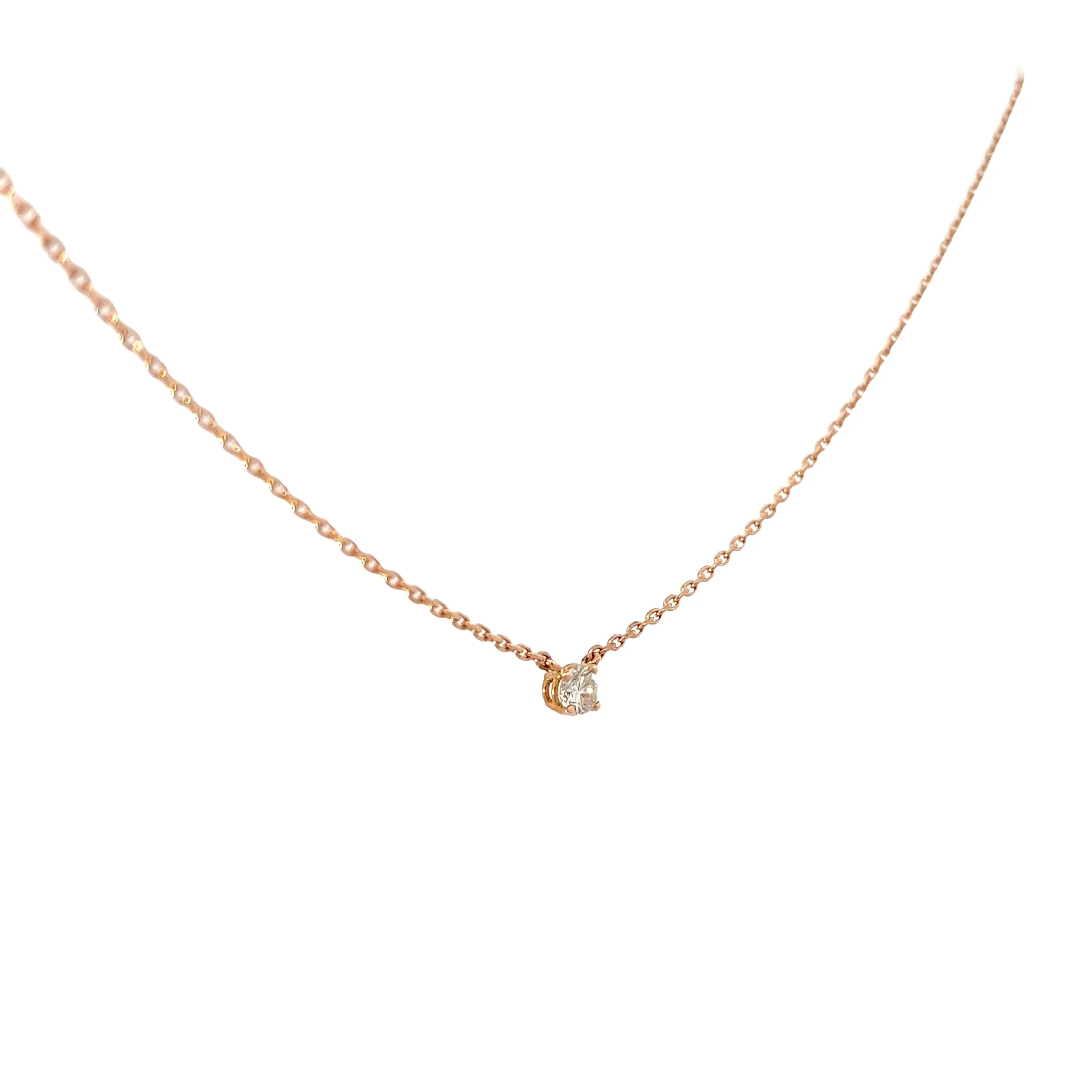 14k Rose Gold .28ct J SI1 Round Diamond Solitaire Necklace