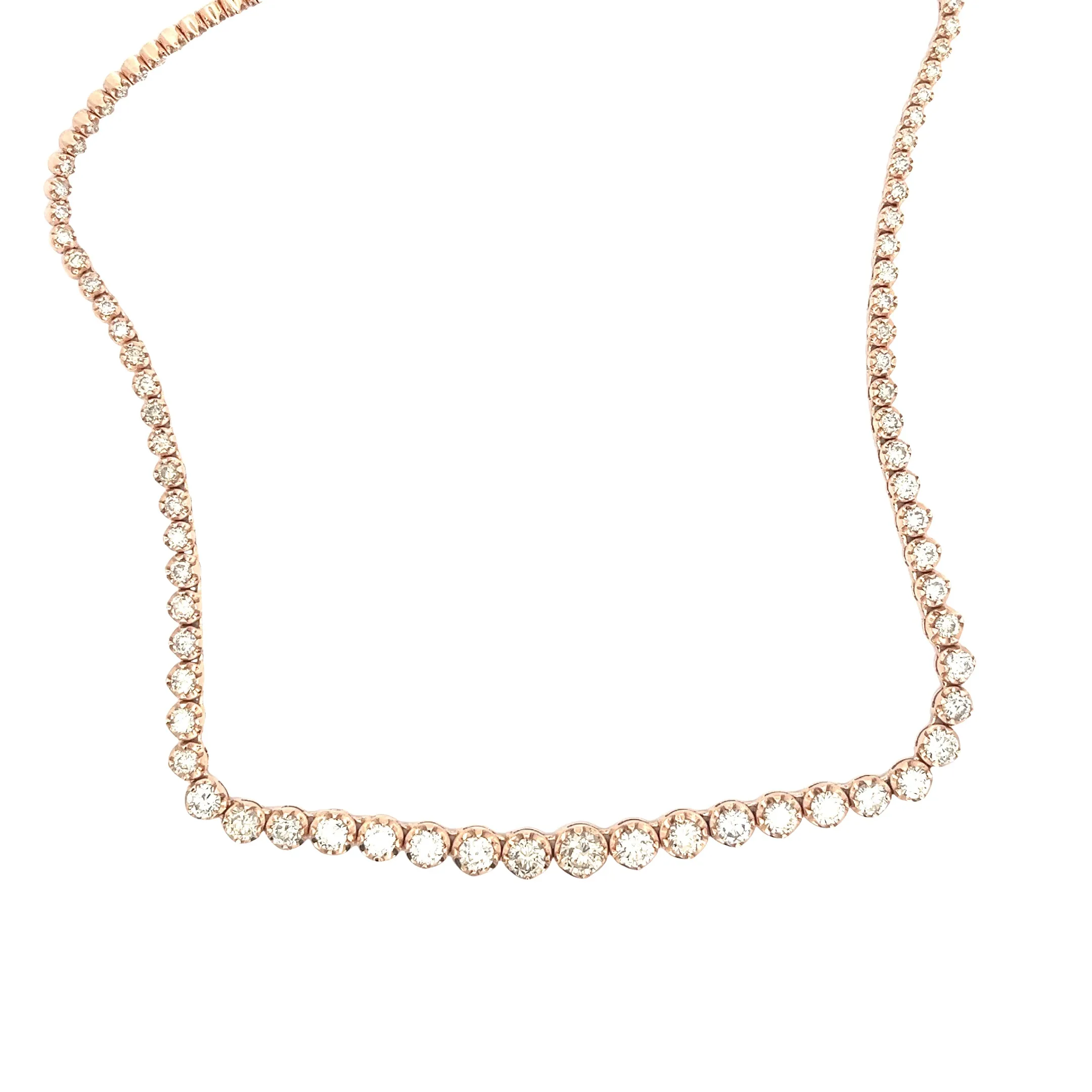 14k Rose Gold 9.15ct SI1  Champagne Round Diamond Graduated Riviera Necklace