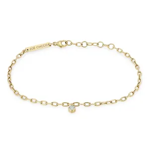 14k Small Square Oval Chain Diamond Bezel Bracelet