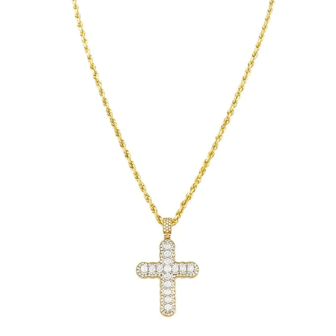 14k Two Tone Gold Diamond Cross Pendant 4.47 Ctw