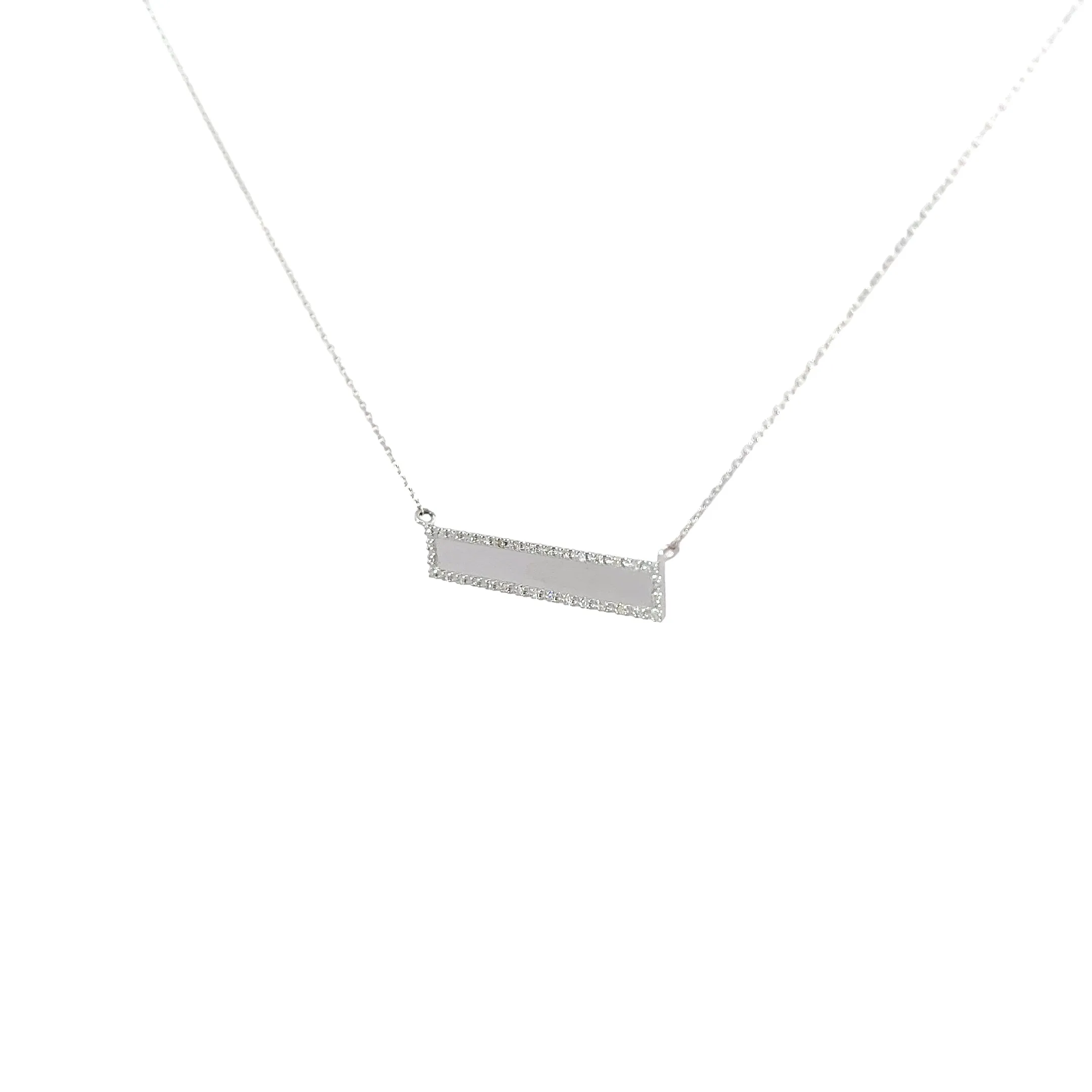 14K WHITE AND YELLOW  GOLD ENGRAVEABLE ID PLATE WITH .10CT ROUND DIAMOND NECKLACE