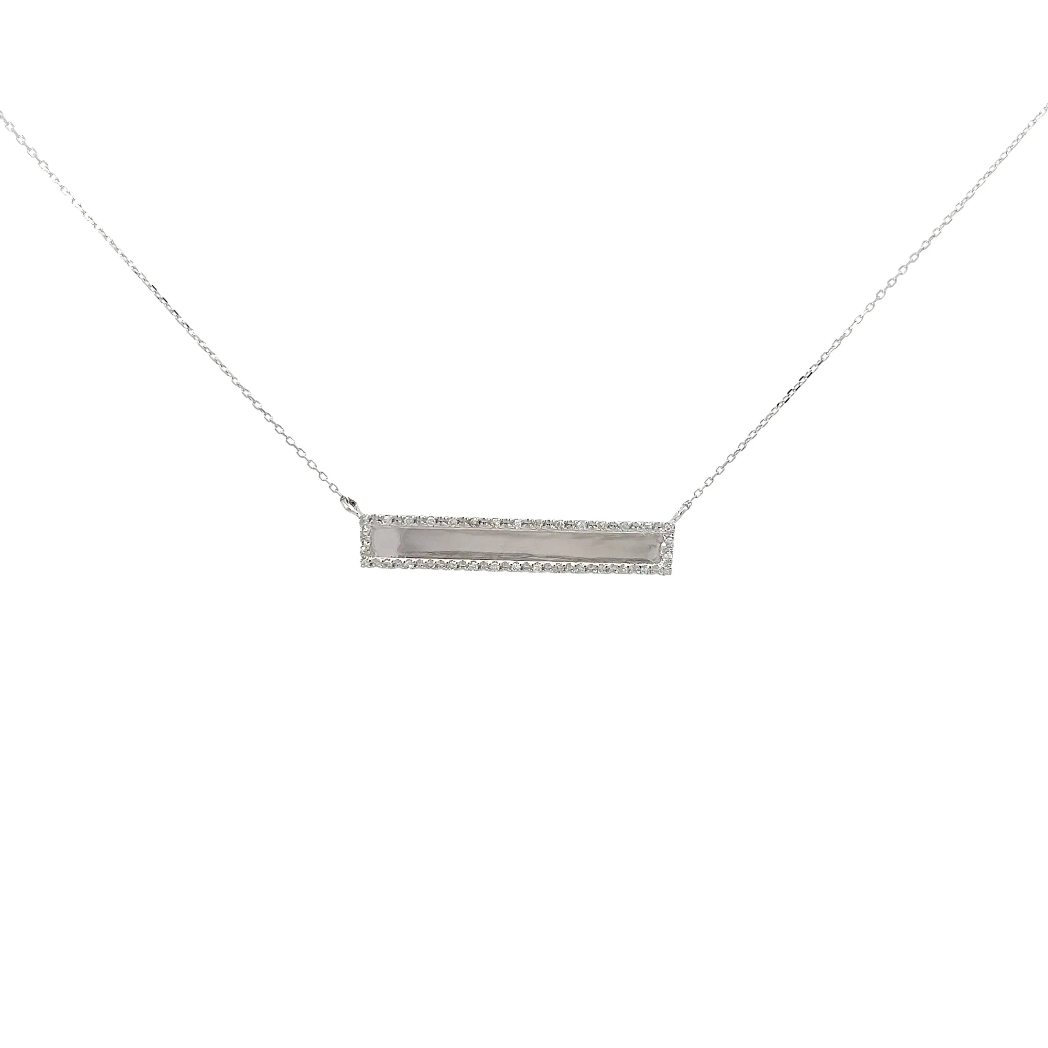 14K WHITE AND YELLOW  GOLD ENGRAVEABLE ID PLATE WITH .10CT ROUND DIAMOND NECKLACE
