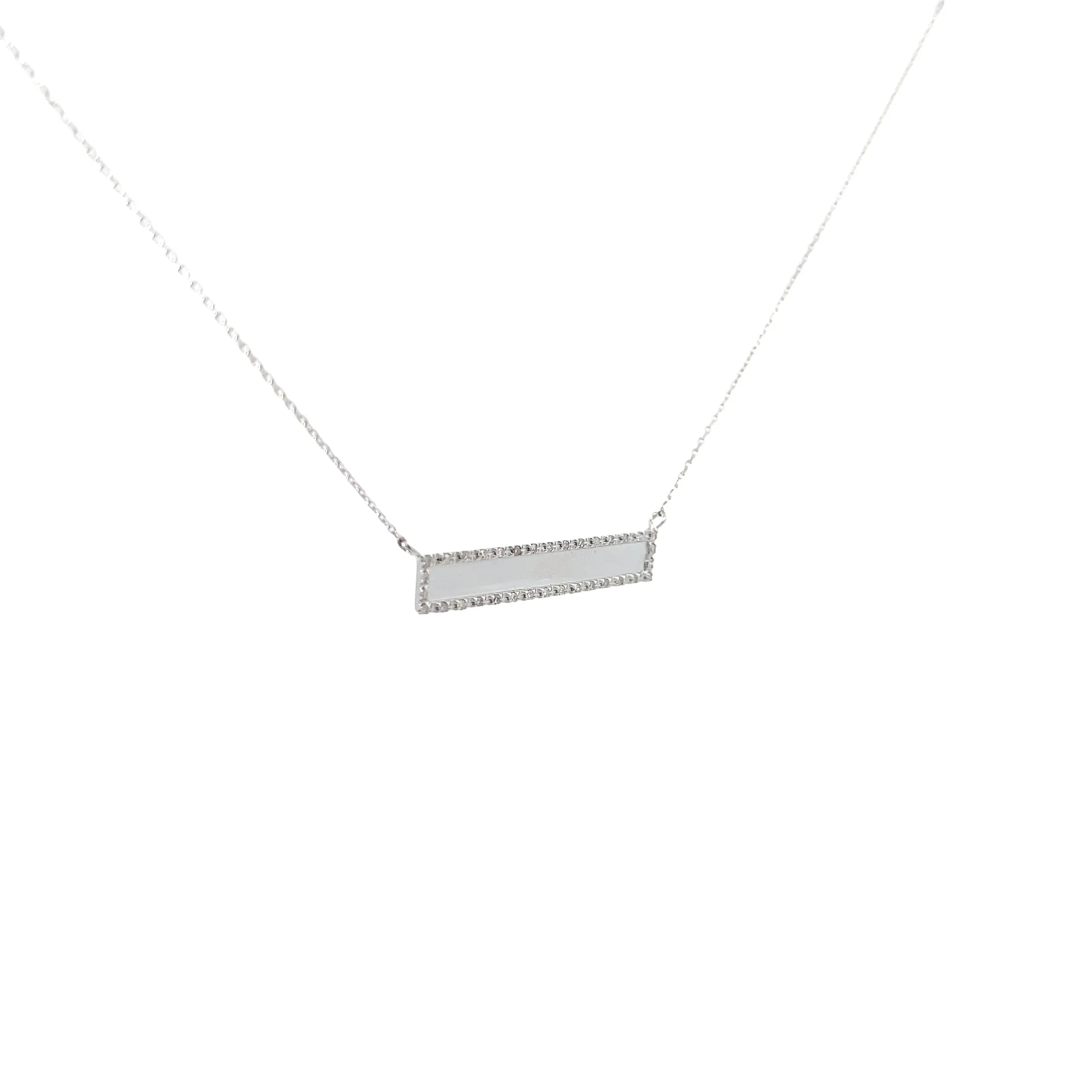 14K WHITE AND YELLOW  GOLD ENGRAVEABLE ID PLATE WITH .10CT ROUND DIAMOND NECKLACE