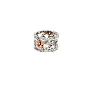 14k White Gold 1.50ct F VS2 Round Diamond with Rose Pedal Ring 12.50inch Size 6