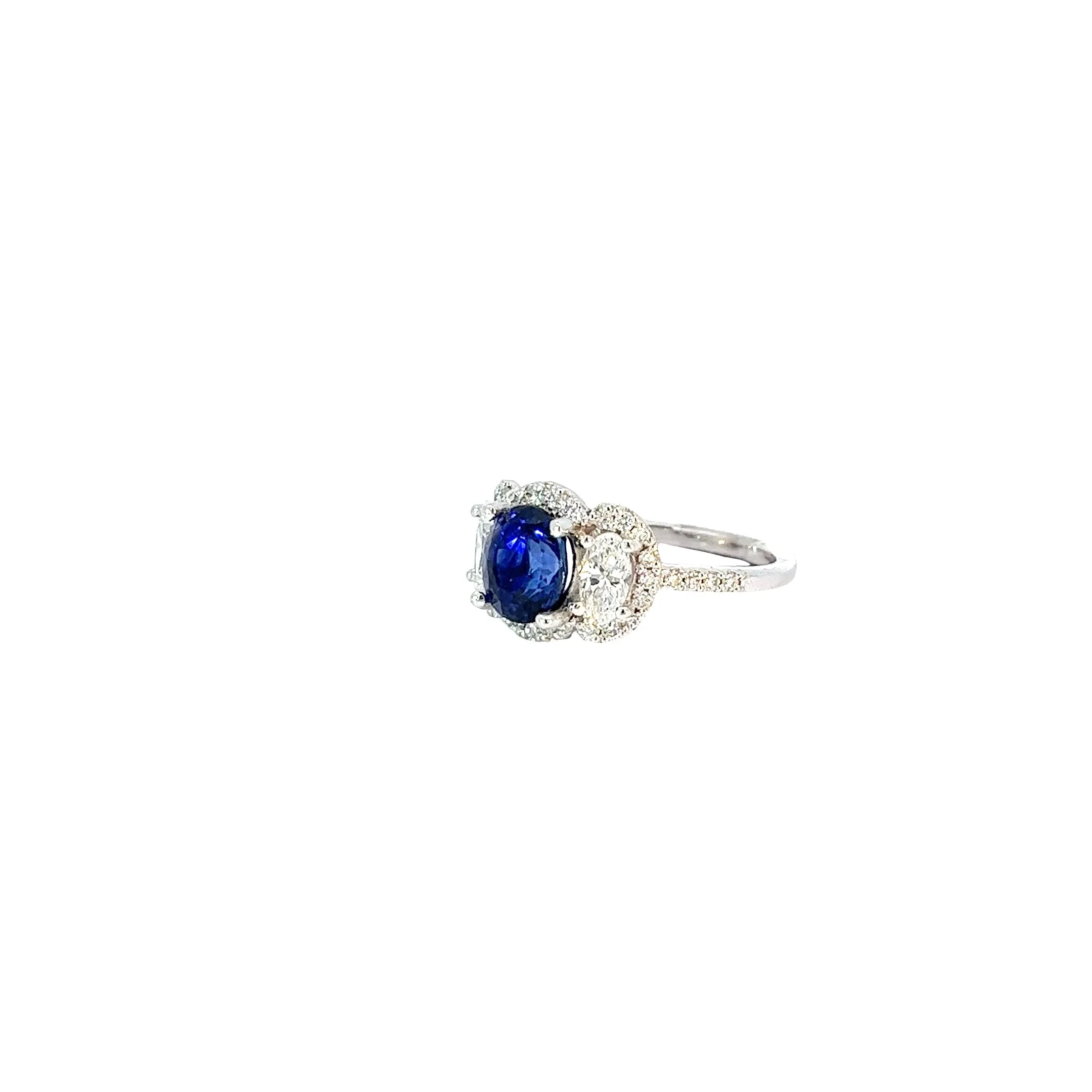 14K WHITE GOLD 2.26CT SRI LANKA BLUE ROUND SAPPHIRE/.75CT HVS2 DIAMOND RING