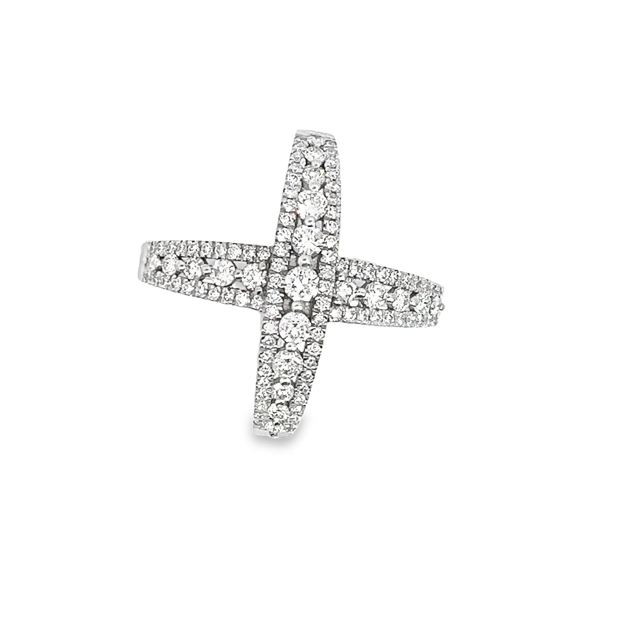 14K WHITE GOLD 2.85CT F/G SI1 ROUND DIAMOND X RING