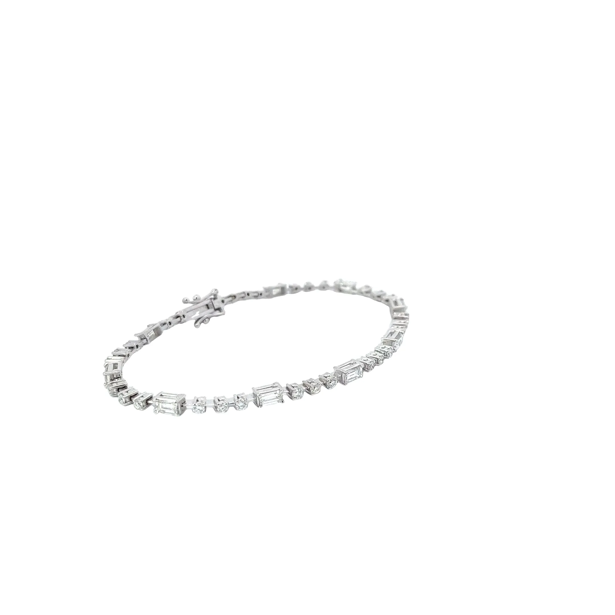 14K WHITE GOLD 2CT STRAIGHT BAGUETTE AND 1.10CT ROUND E VS2  DIAMOND BRACELET