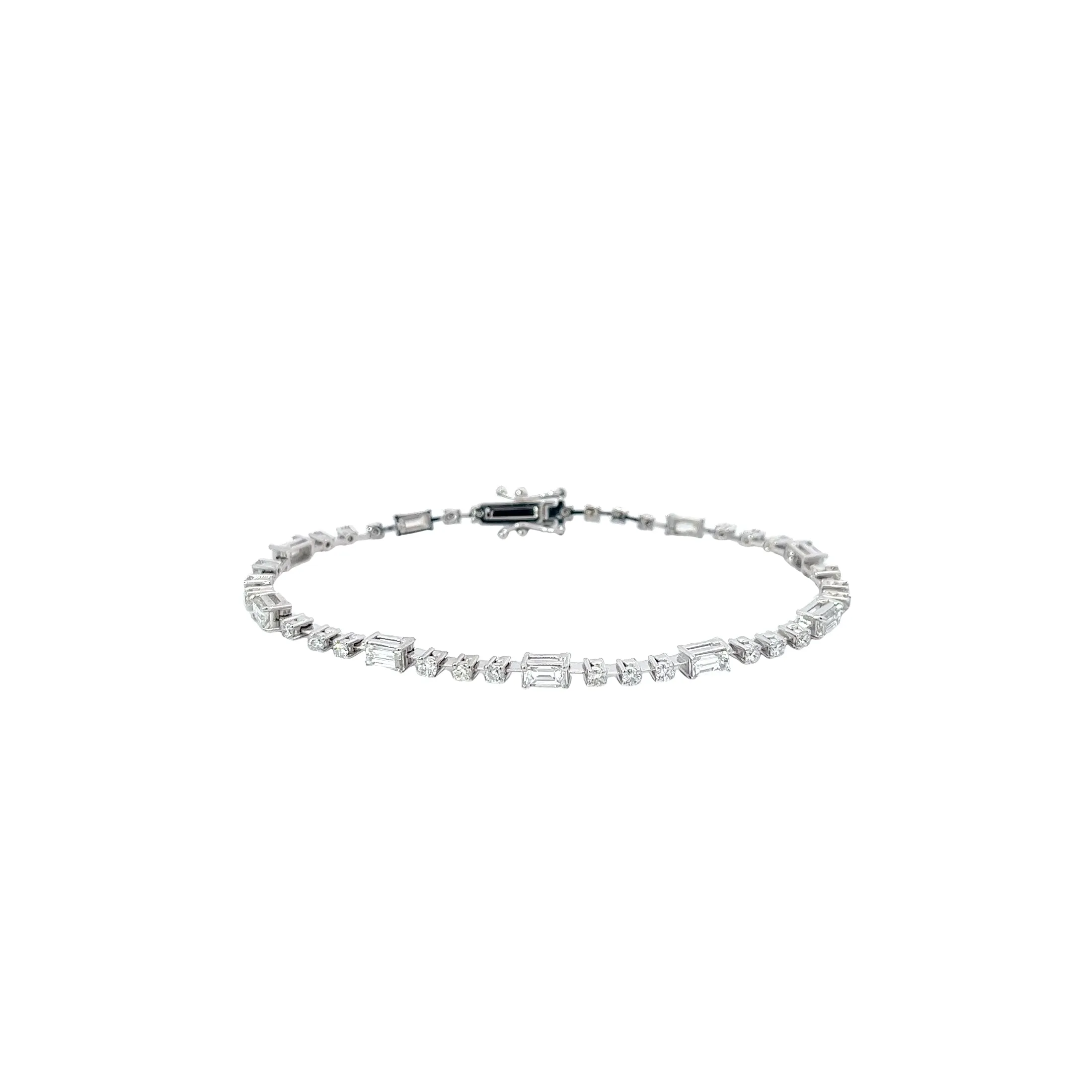 14K WHITE GOLD 2CT STRAIGHT BAGUETTE AND 1.10CT ROUND E VS2  DIAMOND BRACELET